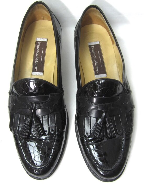 Johnston & Murphy Made Italy Mens Sz 12 M EUC Croc Black Patent Leather Loafers main image 10